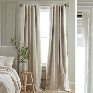 NWT QUINCE Set 48x84 Coastal Stripe Linen Cotton Room Darkening Curtain 4320